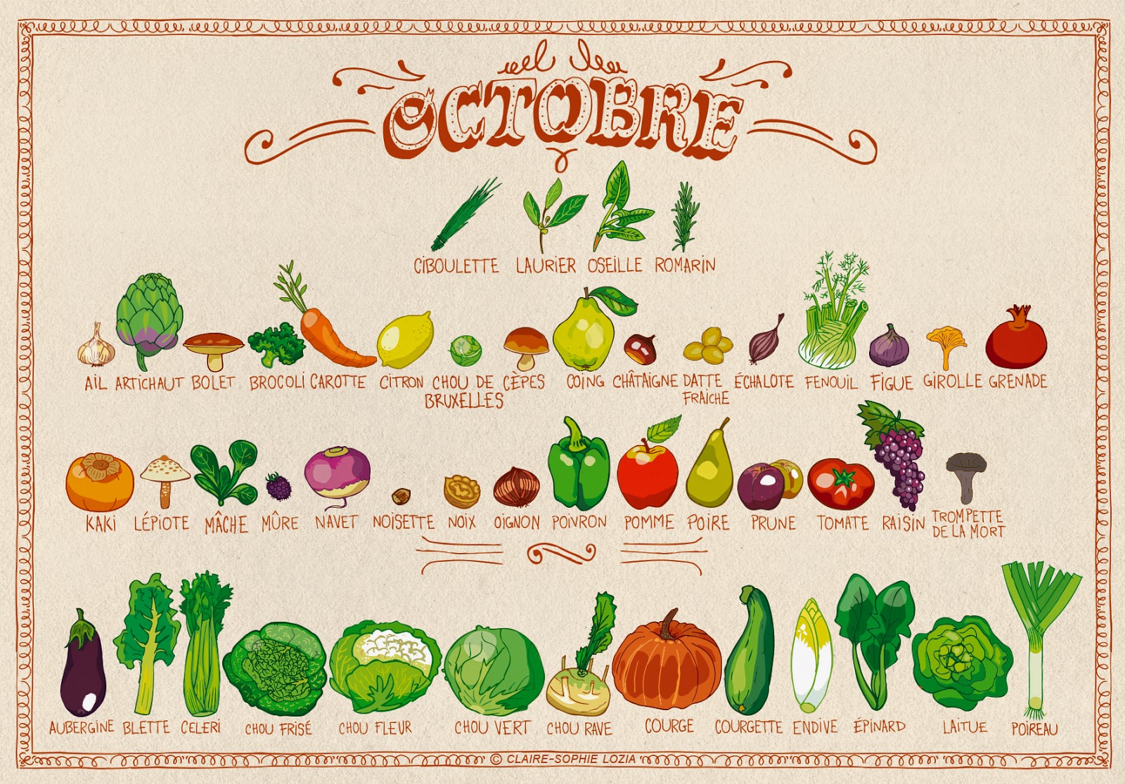 Calendrier fruits et légumes de octobre