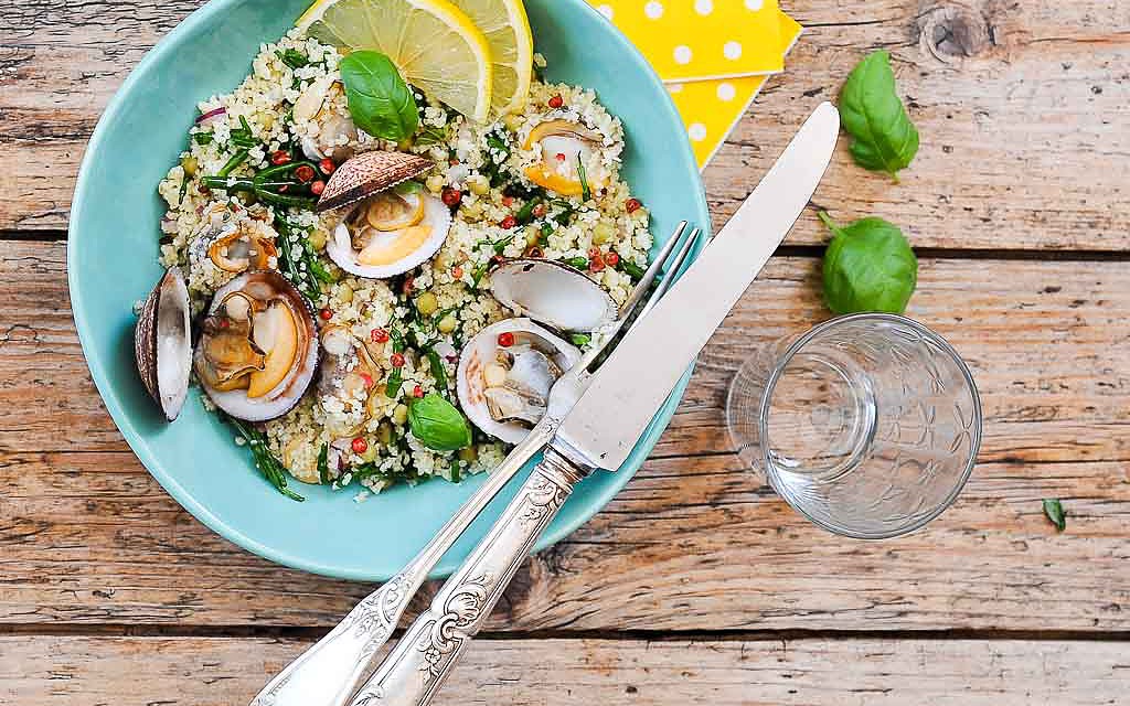 Salade de semoule iodé aux coques et salicornes