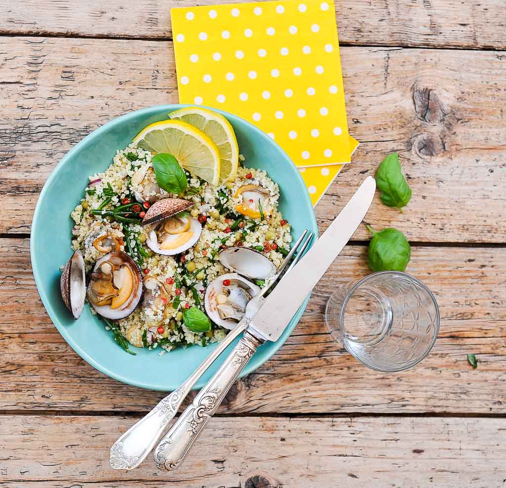 Salade de semoule iodé aux coques et salicornes
