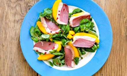 Magrets de canard, mangue et salade mâche