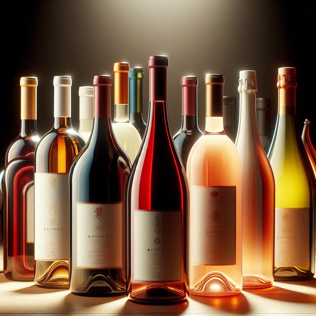 Sélection de vins pour dégustation Gamme variée de bouteilles de vin colorées et élégantes.